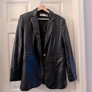 Faux leather blazer